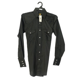 80s NOS Pearl Snap CHUTE #1 Western Shirt Men's 14.5 / 33 Black Sheer Cowboy‎